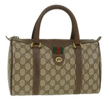 Gucci Web Sherry Line GG Canvas Boston Bag PVC Leather Beige Green 36638