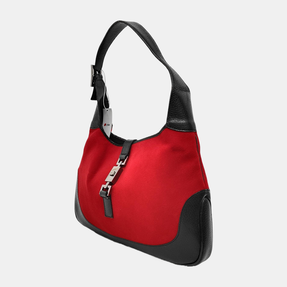 Gucci Jackie Vintage Red Felt and Black Leather Silver Hardware