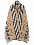 Luxury Burberry ExaGGerated Check Wool Cashmere Cape Archive Beig