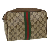 Gucci Web Sherry Line GG Canvas Clutch Bag PVC Leather Beige Green 37094