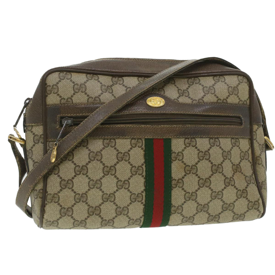 Gucci GG Canvas Web Sherry Line Shoulder Bag Beige Red Green 37155