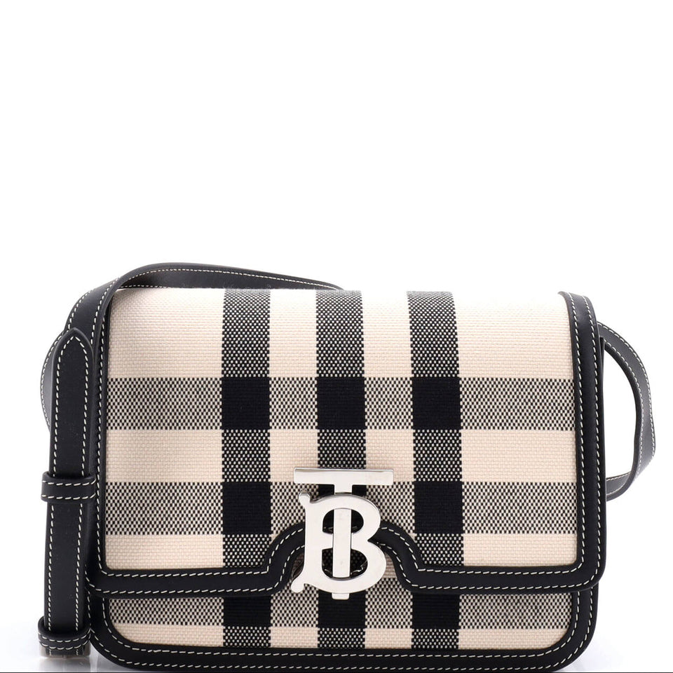 Burberry TB Flap Small Check Canvas Bag in Black – Bags Junction