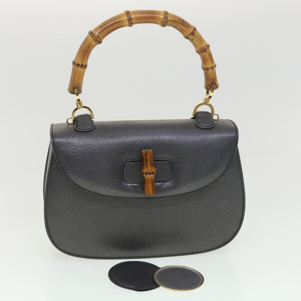 Gucci Bamboo Hand Bag Leather Gray 000.926.0633 37969