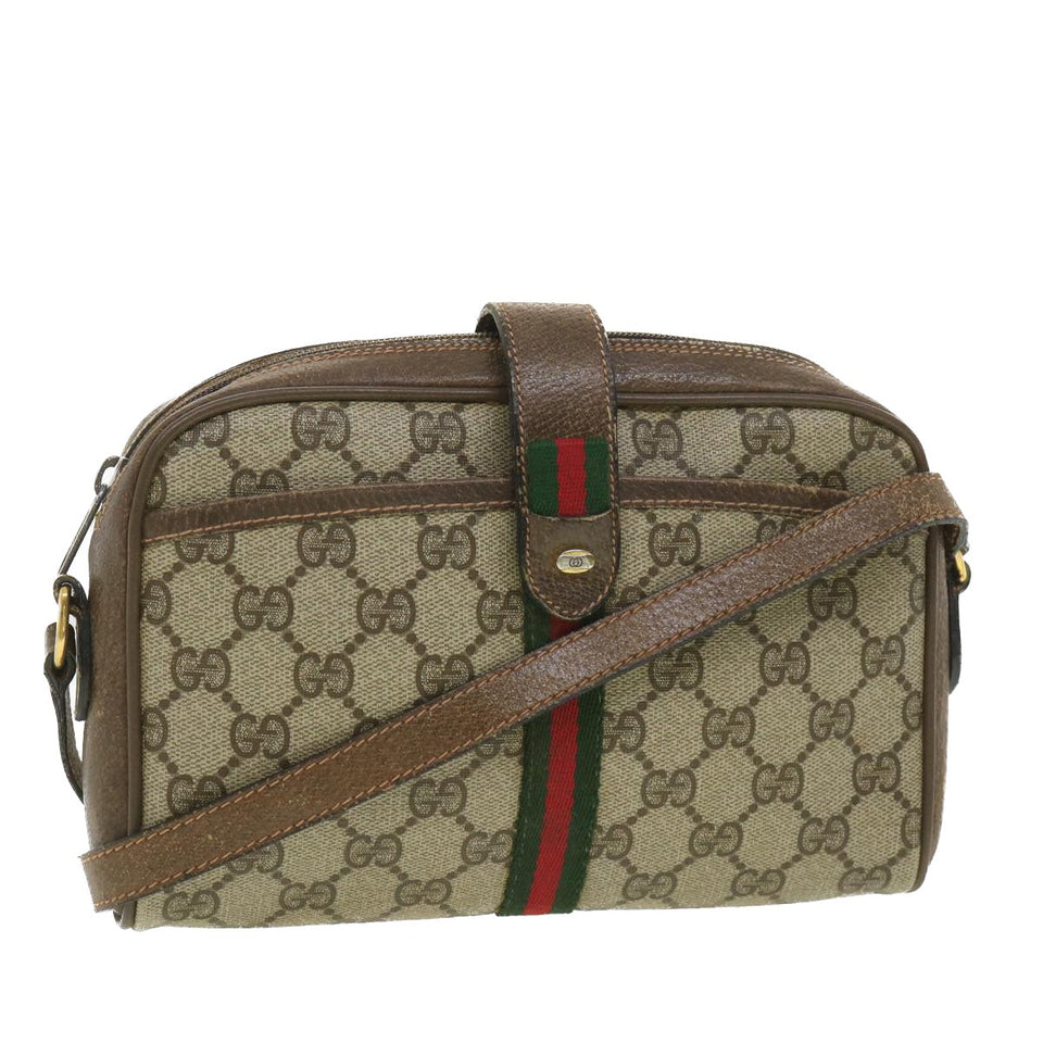 Gucci GG Canvas Web Sherry Line Shoulder Bag Beige Red 89.02.055 38051