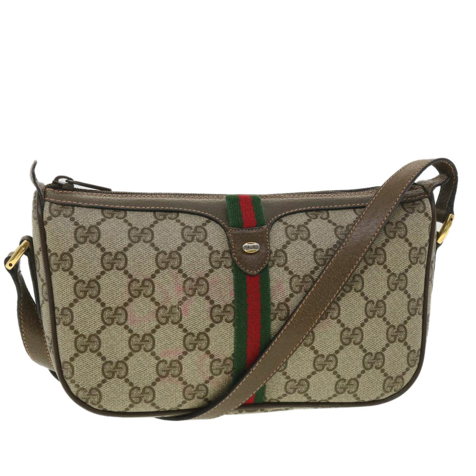 Gucci GG Canvas Web Sherry Line Shoulder Bag Beige Red 89 02 054 38094