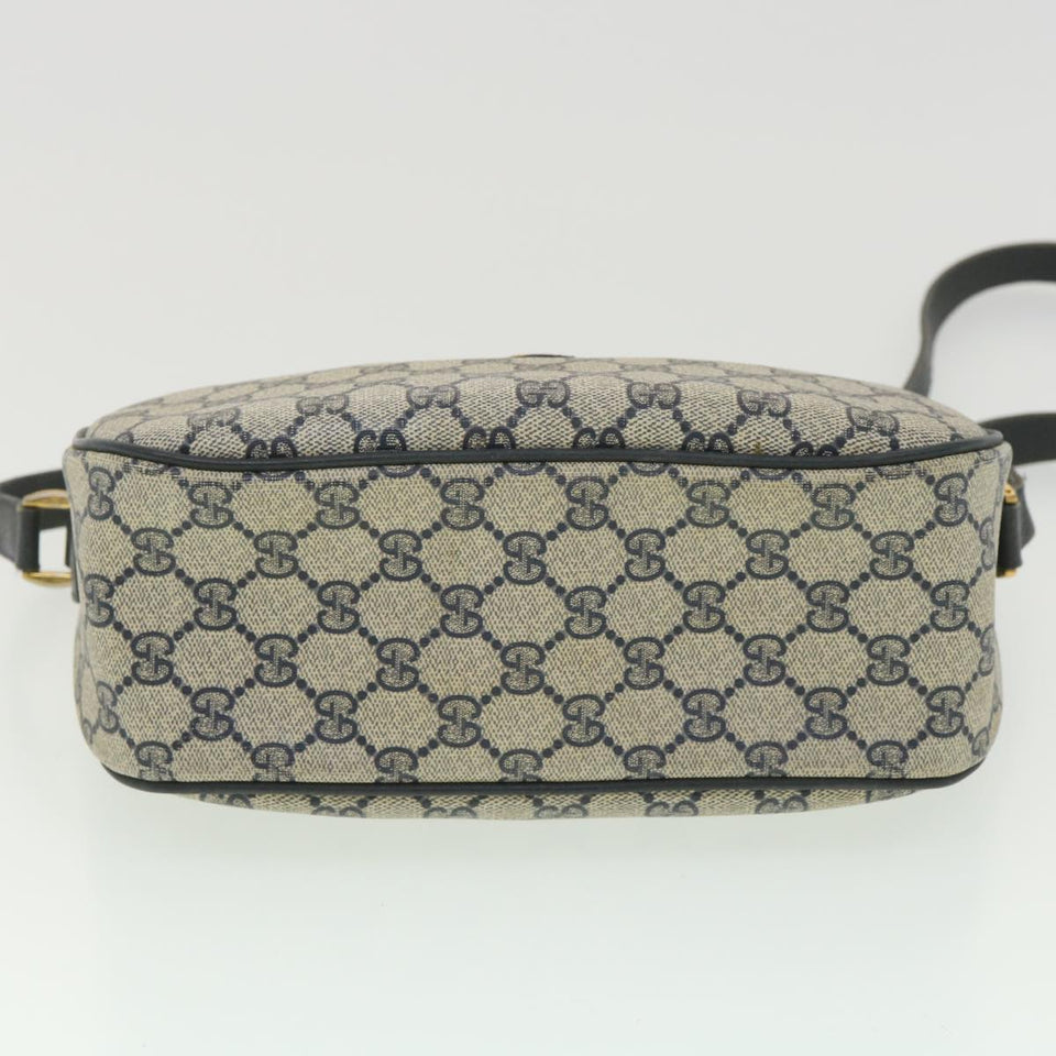 Gucci GG Canvas Shoulder Bag PVC Leather Gray Navy 001 115 6106 38113
