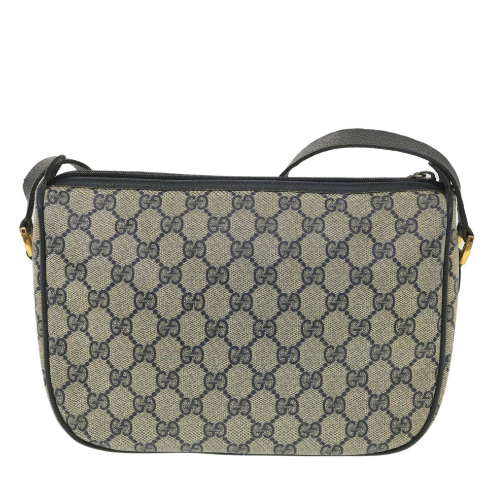 Gucci GG Canvas Shoulder Bag PVC Leather Gray Navy 001 115 6106 38113