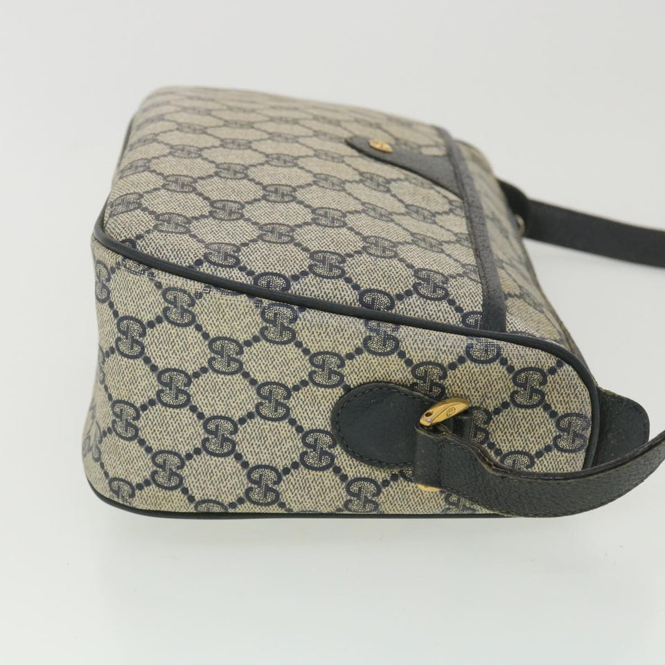 Gucci GG Canvas Shoulder Bag PVC Leather Gray Navy 001 115 6106 38113