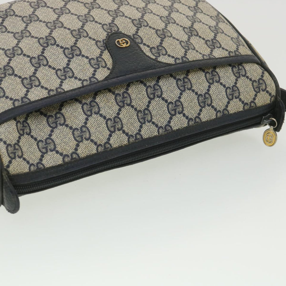 Gucci GG Canvas Shoulder Bag PVC Leather Gray Navy 001 115 6106 38113