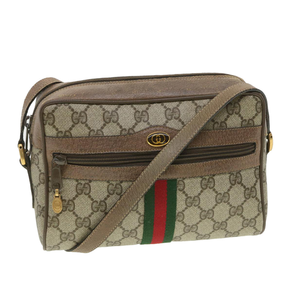 Gucci GG Canvas Web Sherry Line Shoulder Bag Beige Red 98 02 004 38305