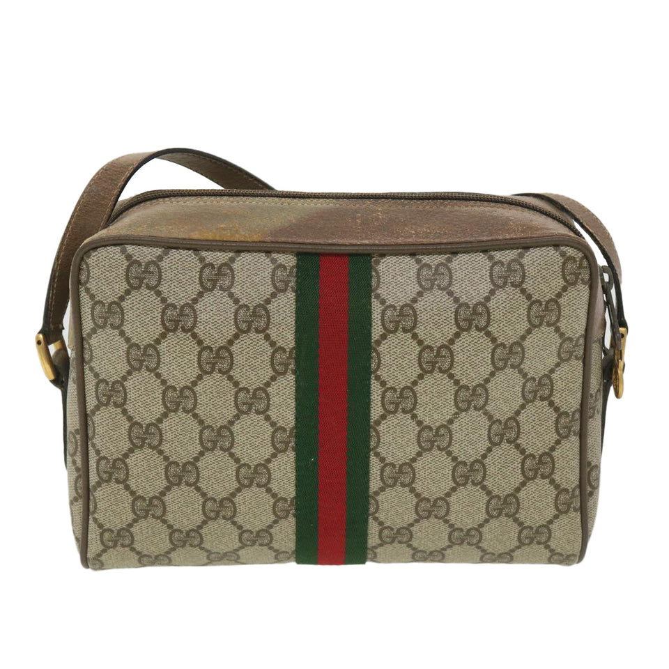 Gucci GG Canvas Web Sherry Line Shoulder Bag Beige Red 98 02 004 38305