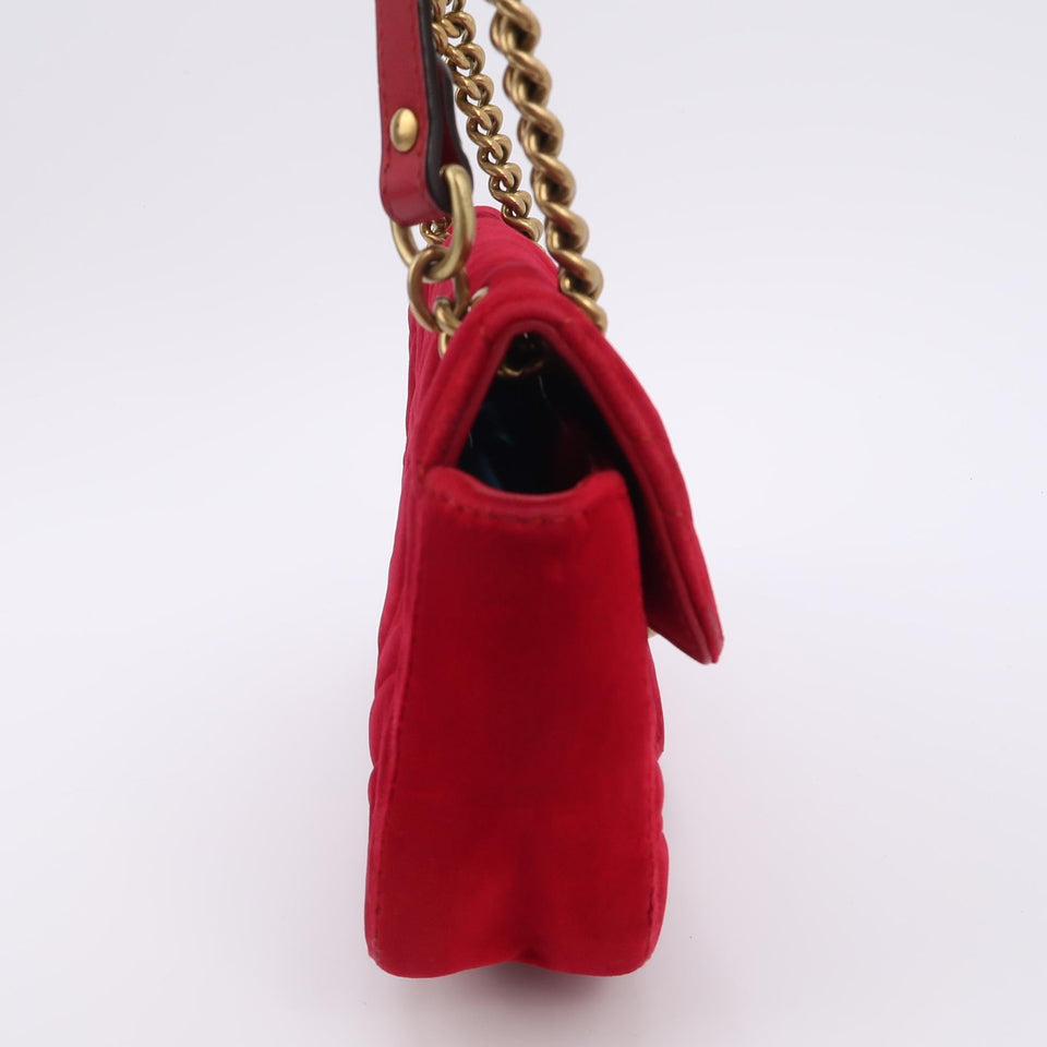 Gucci Marmont Mini Flap Red Velvet Handbag