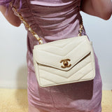 Chanel Cream Vintage Caviar Leather V Stitch Shoulder Bag