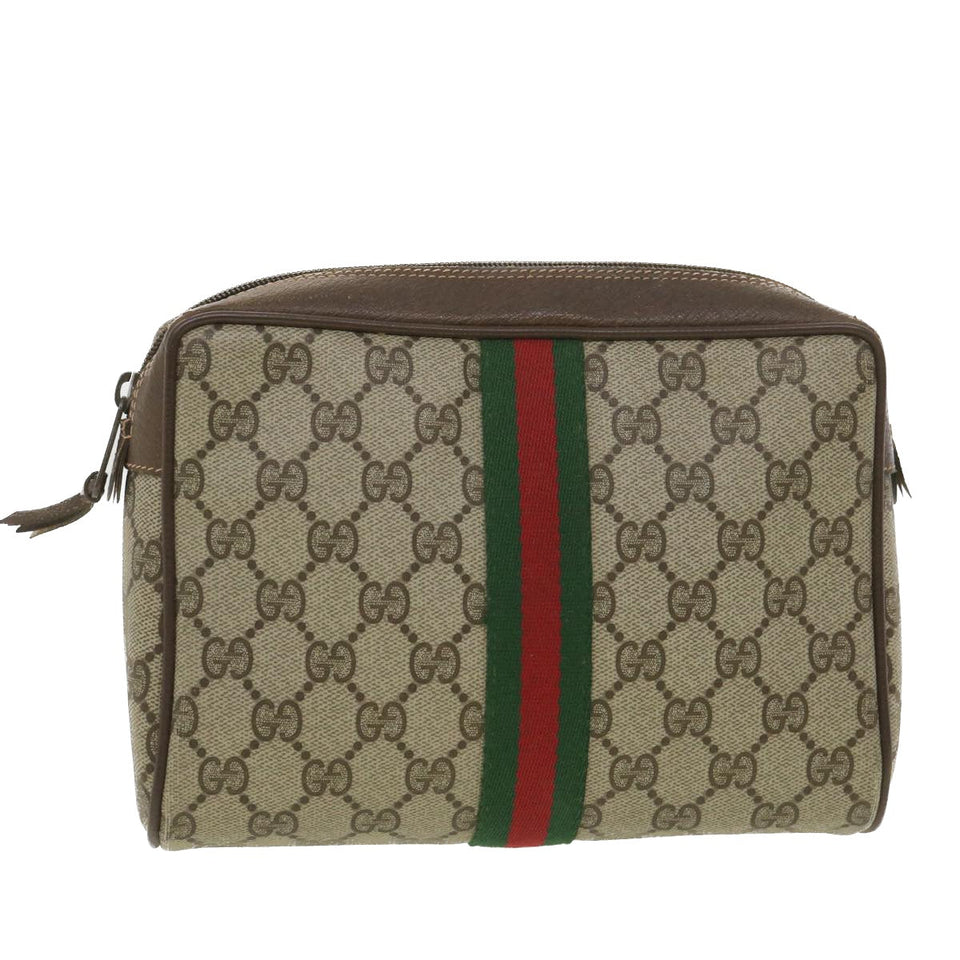 Gucci GG Canvas Web Sherry Line Clutch Bag Beige Red Green 156.01.012 38638