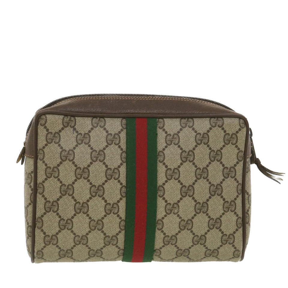 Gucci GG Canvas Web Sherry Line Clutch Bag Beige Red Green 156.01.012 38638