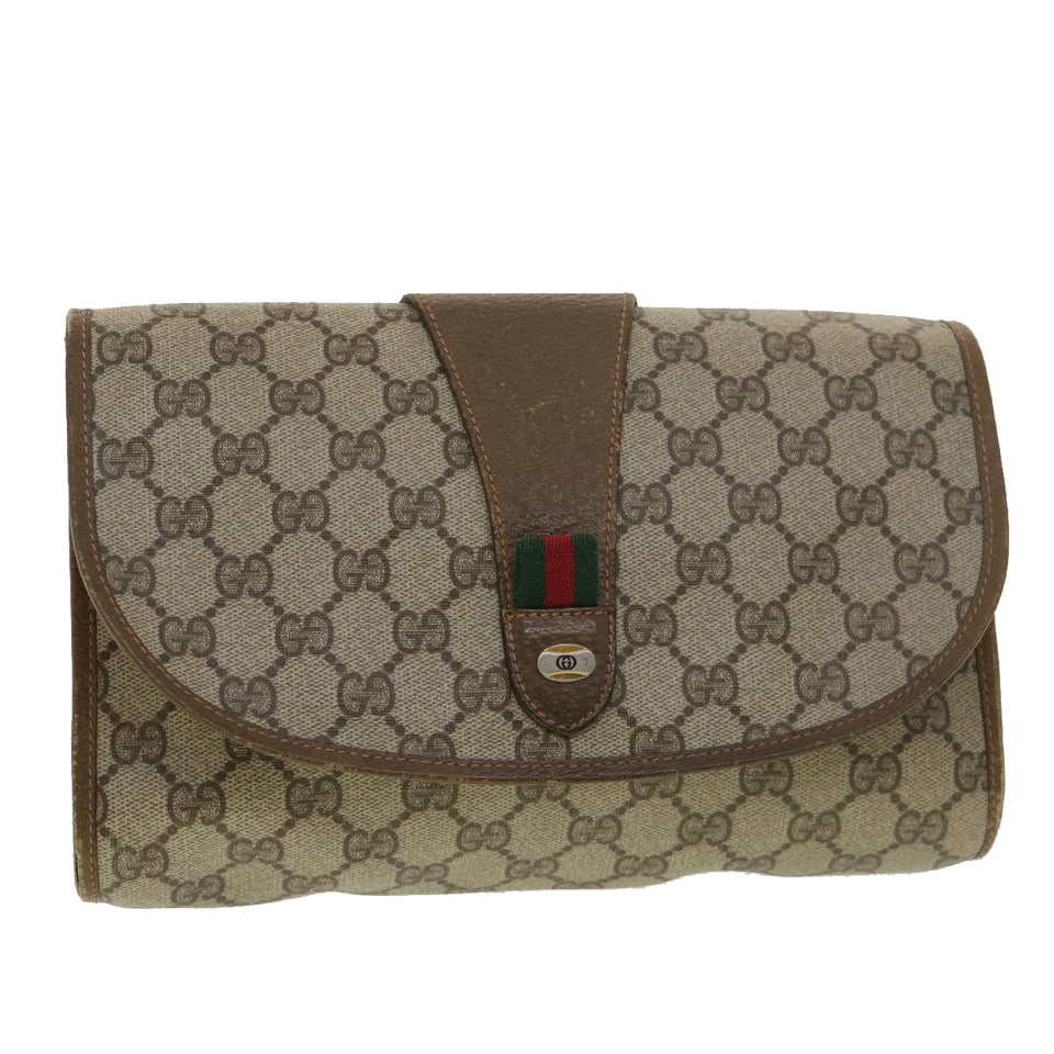 Gucci GG Canvas Web Sherry Line Clutch Bag Beige Red Green 89.01.030 39241