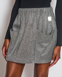 Louis Vuitton Silver Metallic Mini Skirt with Logo Plaque and Pocket Detail Size M (UK 10)