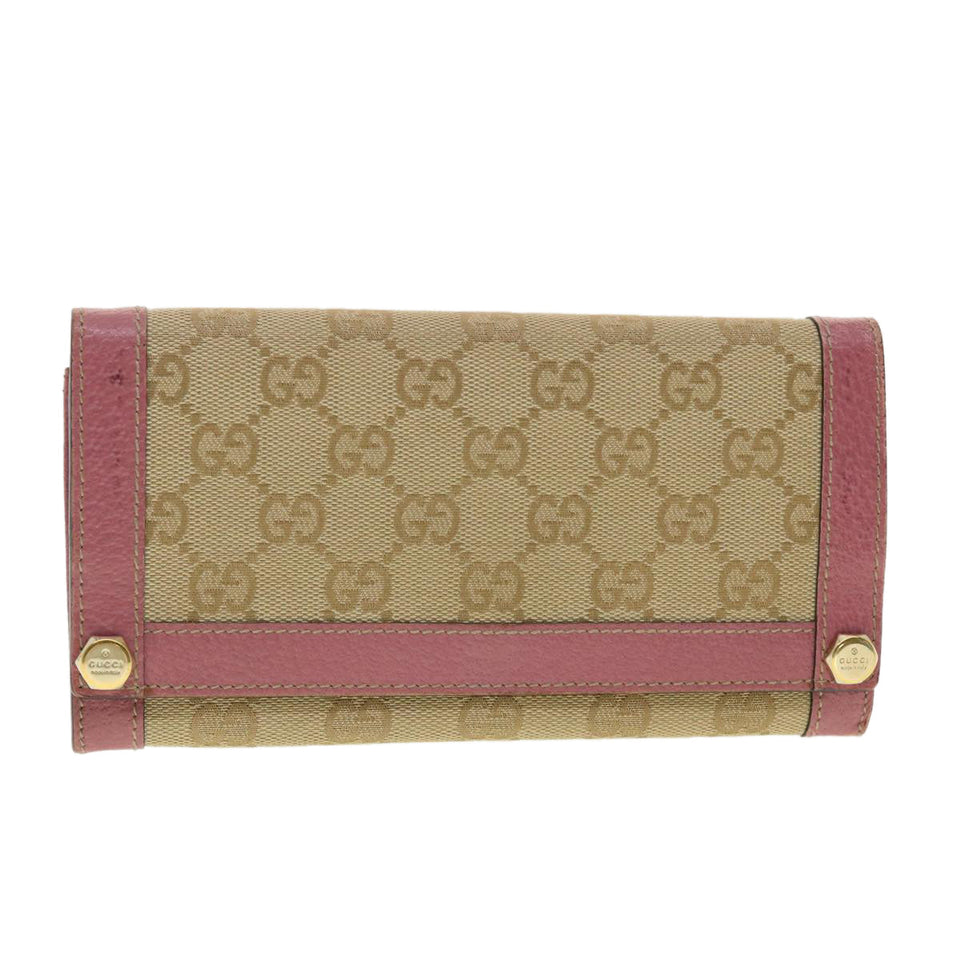 Gucci GG Canvas Long Wallet Beige Pink 154168 39495