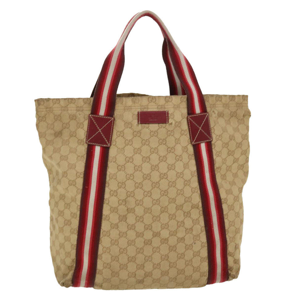 Gucci GG Canvas Sherry Line Tote Bag Beige Red white 189669 39608
