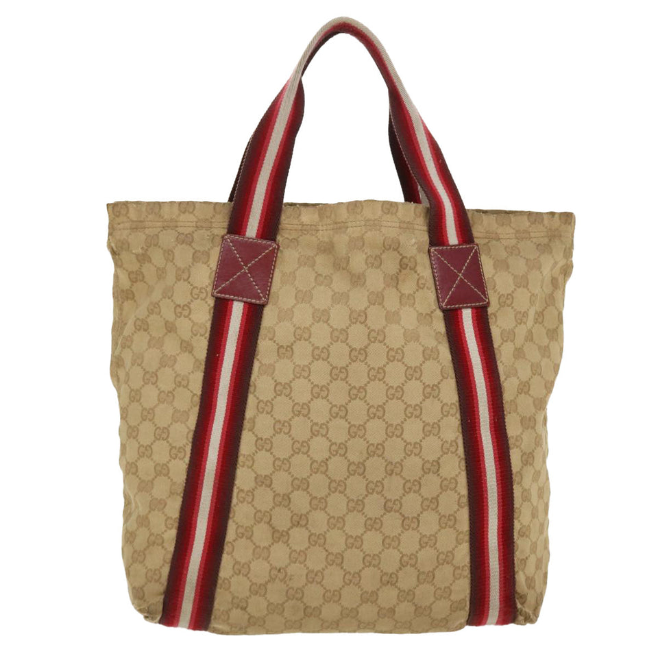 Gucci GG Canvas Sherry Line Tote Bag Beige Red white 189669 39608