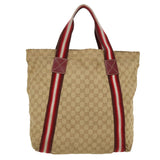 Gucci GG Canvas Sherry Line Tote Bag Beige Red white 189669 39608