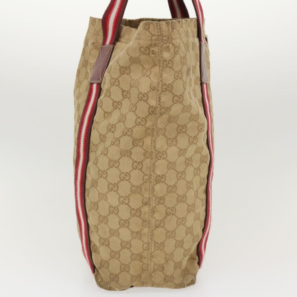Gucci GG Canvas Sherry Line Tote Bag Beige Red white 189669 39608