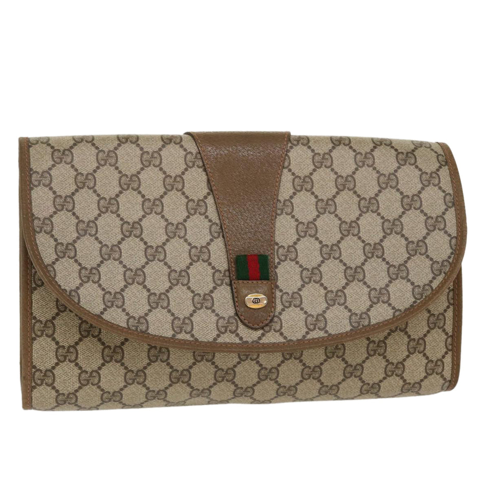 Gucci GG Canvas Web Sherry Line Clutch Bag Beige Red Green 89.01.031 39614