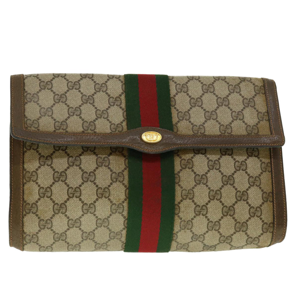 Gucci GG Canvas Web Sherry Line Clutch Bag Beige Red Green 89.01.007 39747