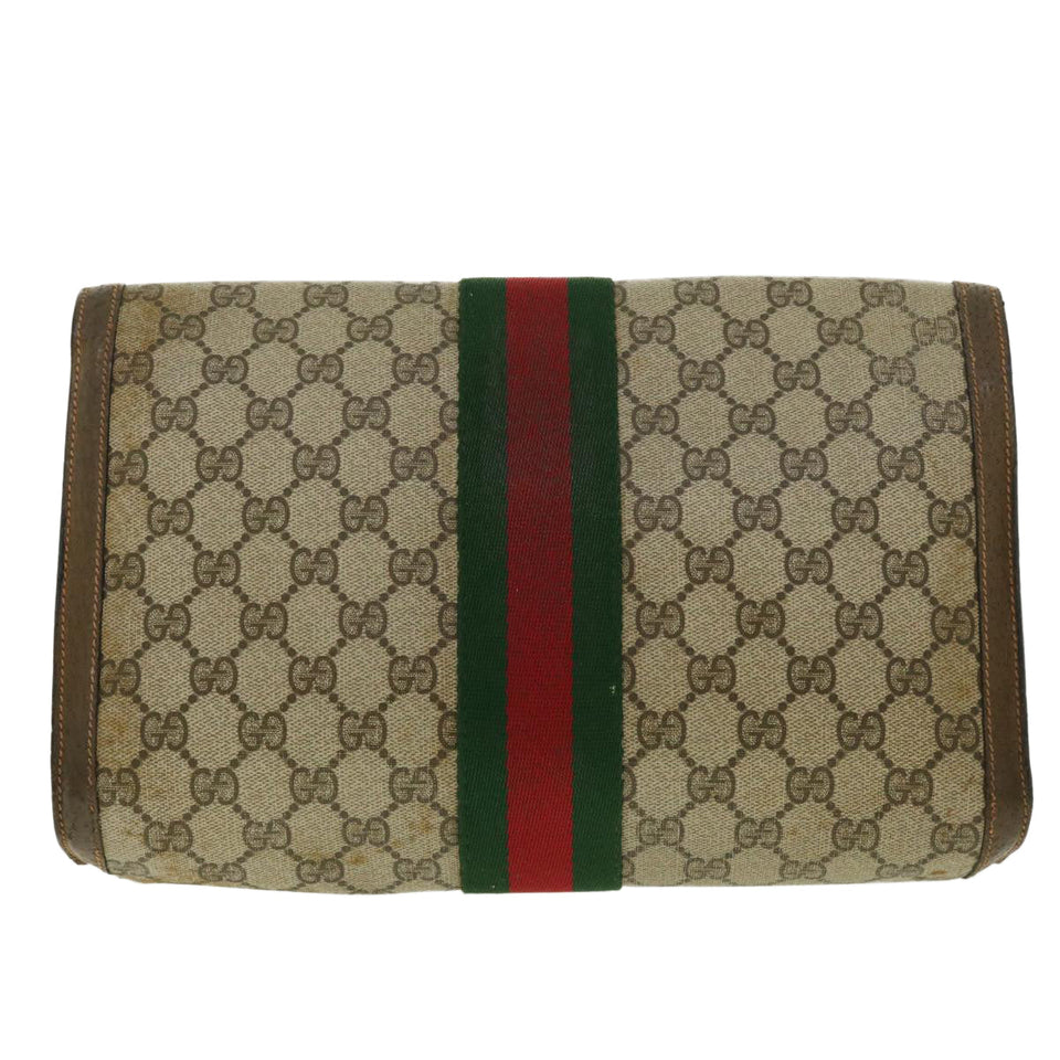 Gucci GG Canvas Web Sherry Line Clutch Bag Beige Red Green 89.01.007 39747