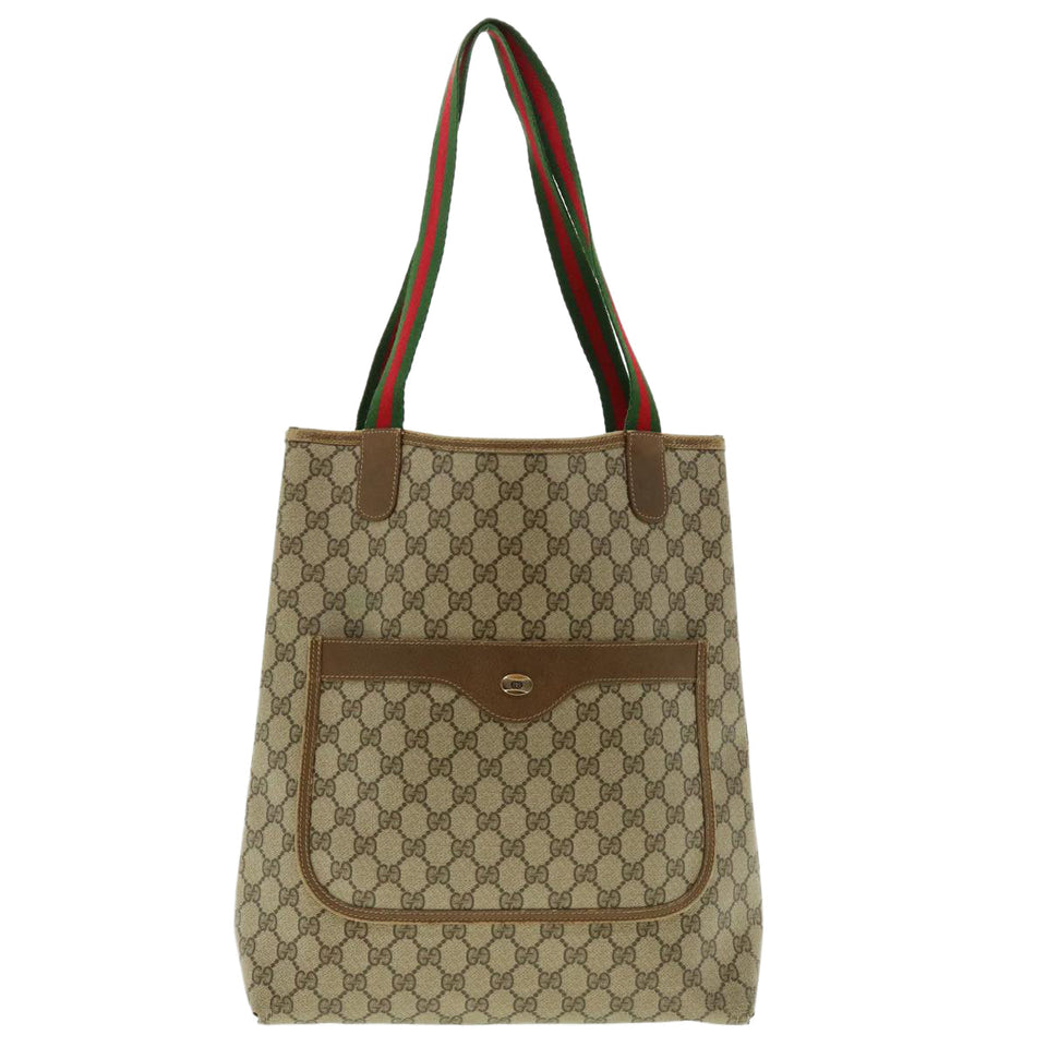 Gucci GG Canvas Web Sherry Line Tote Bag Beige Red Green 120.02.003 39772