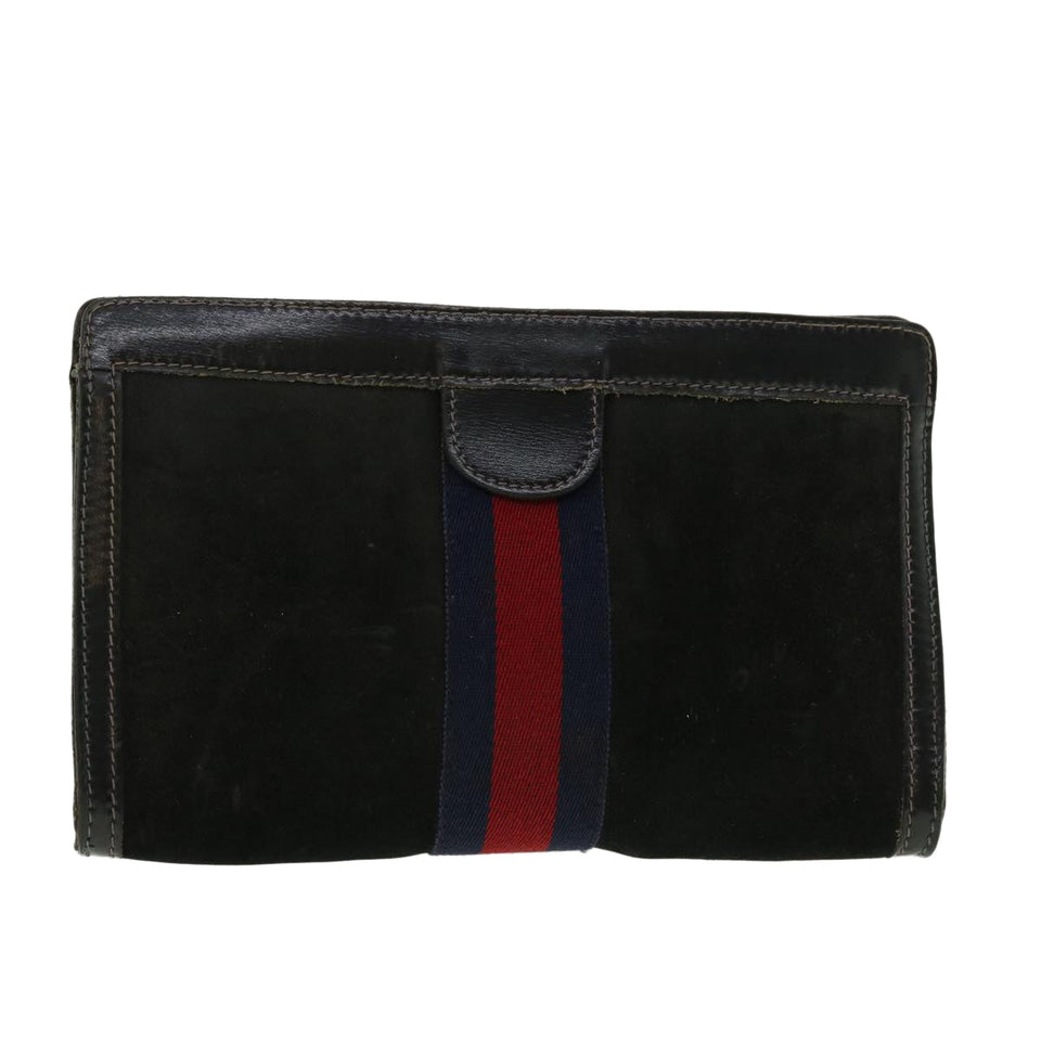 Gucci Sherry Line Clutch Bag Suede Leather Black Red Navy 39781