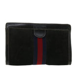 Gucci Sherry Line Clutch Bag Suede Leather Black Red Navy 39781