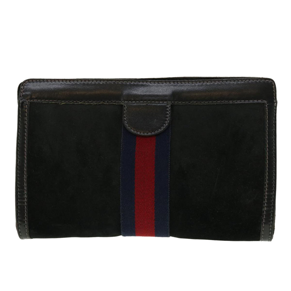 Gucci Sherry Line Clutch Bag Suede Leather Black Red Navy 39781