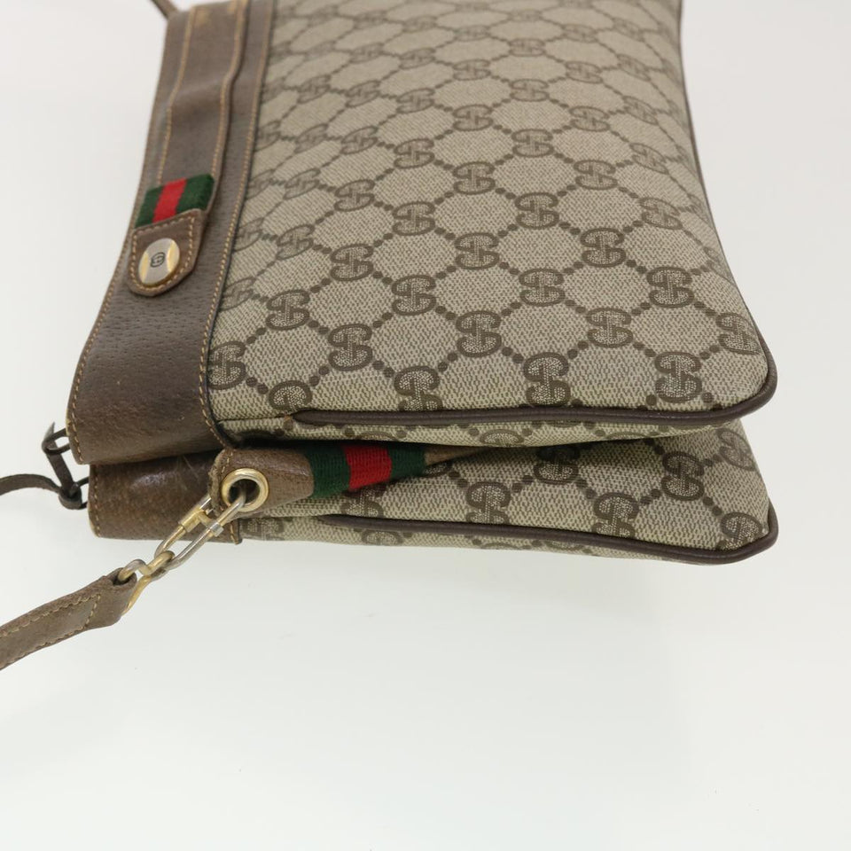 Gucci Web Sherry Line GG Canvas Shoulder Bag PVC Leather Beige Green 39953