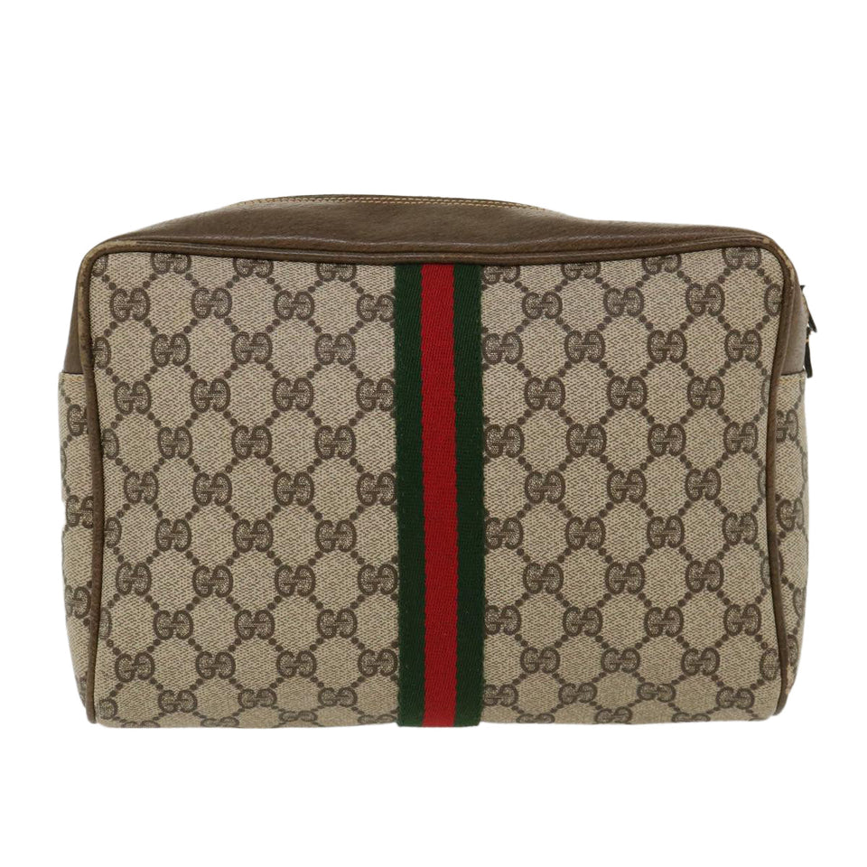 Gucci Web Sherry Line GG Canvas Shoulder Bag PVC Leather Beige Green 39955