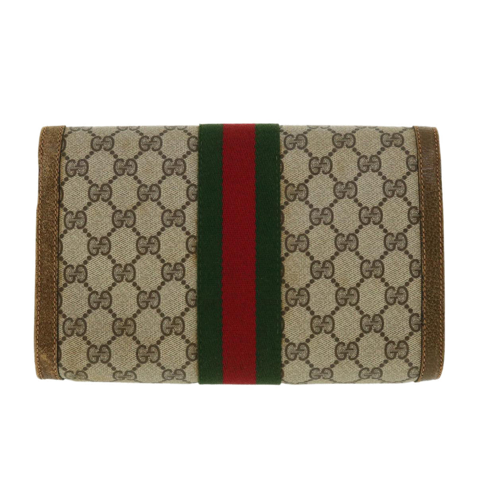 Gucci Web Sherry Line GG Canvas Clutch Bag PVC Leather Beige Green 39956