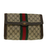 Gucci Web Sherry Line GG Canvas Clutch Bag PVC Leather Beige Green 39958