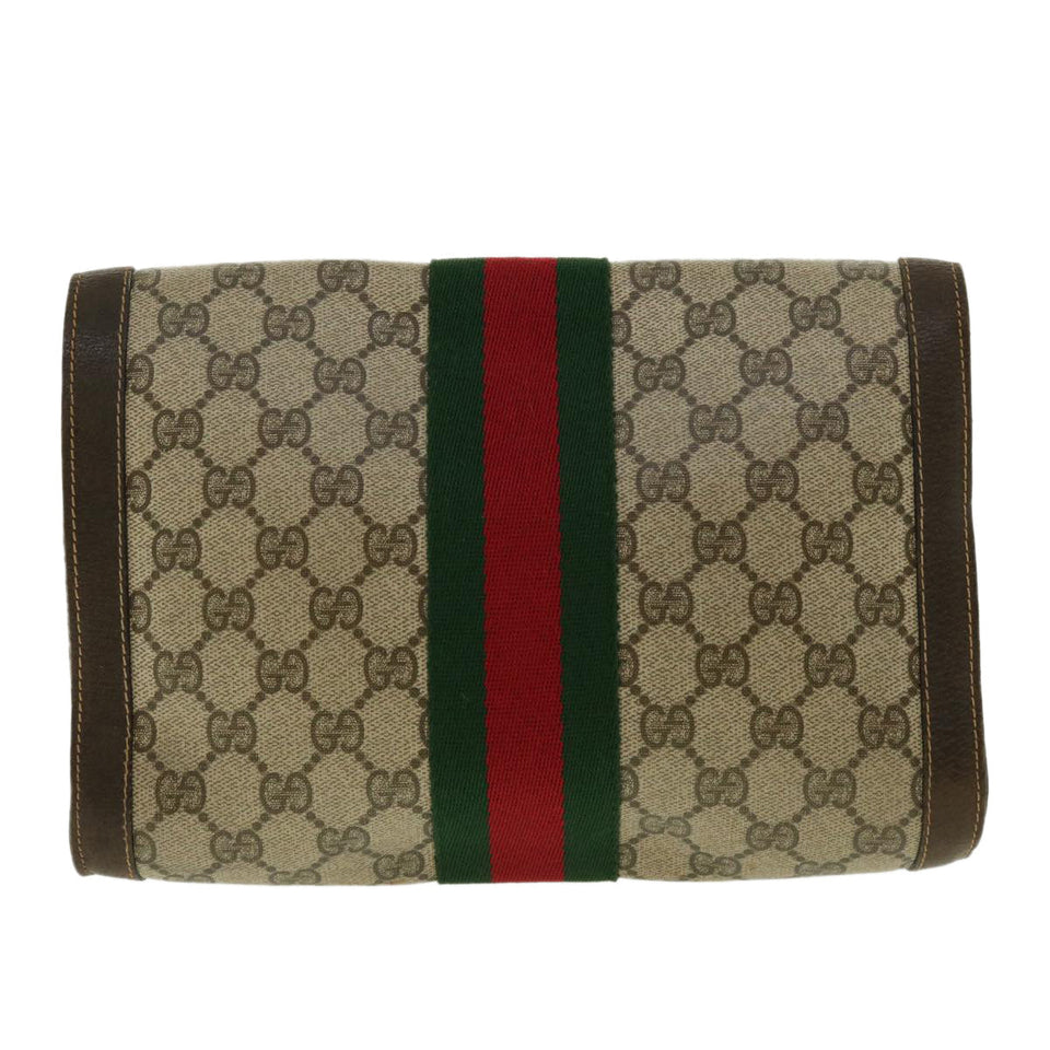 Gucci Web Sherry Line GG Canvas Clutch Bag PVC Leather Beige Green 39958