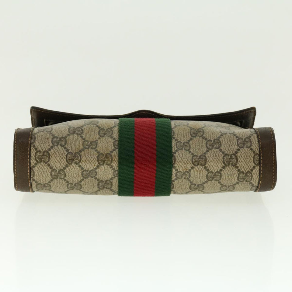 Gucci Web Sherry Line GG Canvas Clutch Bag PVC Leather Beige Green 39958