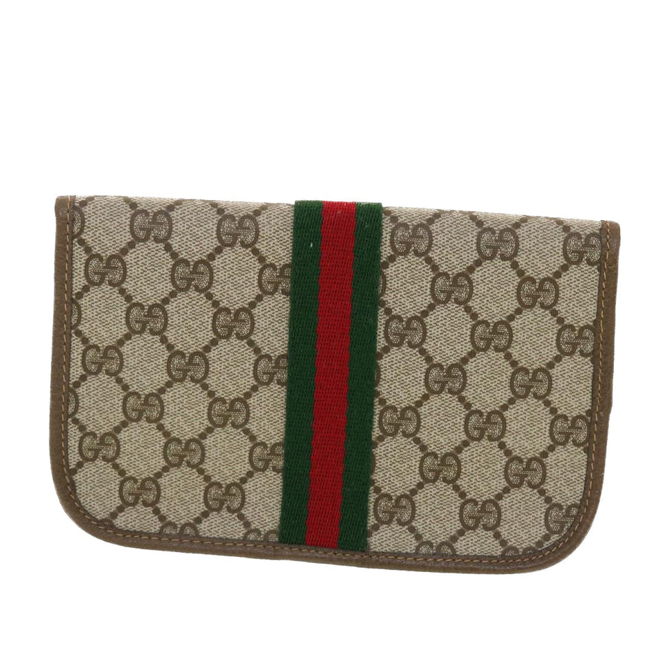 Gucci Web Sherry Line GG Canvas Pouch PVC Leather Beige Green Red 39966