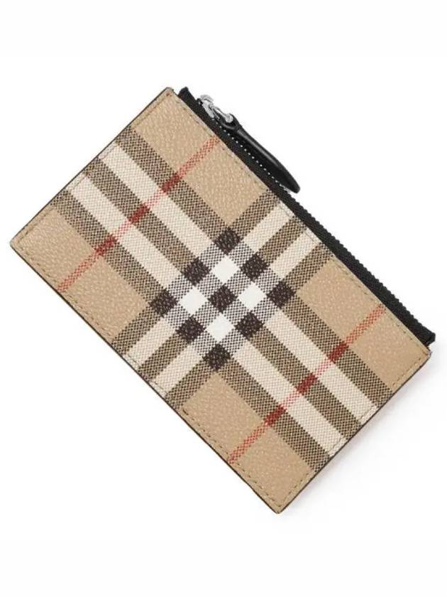 Luxury Burberry Check Zipper Card Wallet Beige