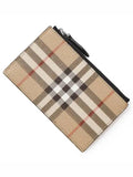 Luxury Burberry Check Zipper Card Wallet Beige