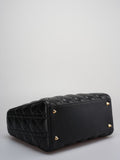 Christian Dior Black Medium Bag in Cannage Lambskin Leather with Gold Hardware