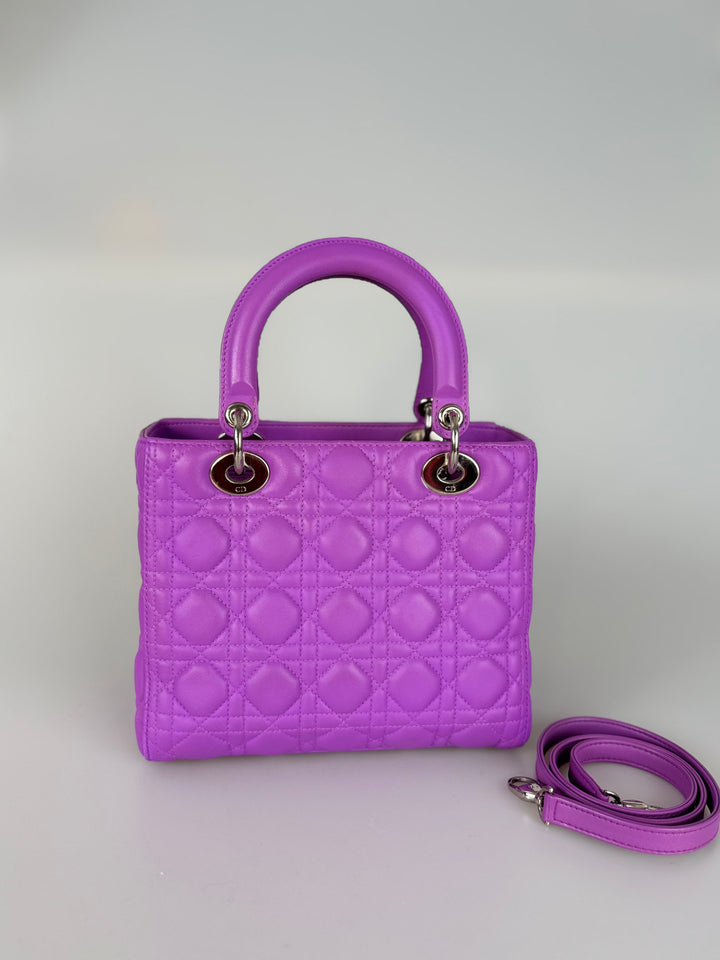 Dior Lady Dior Bag Medium Purple Lambskin Leather with Silver Hardware