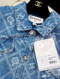 Chanel 23A Blue Jeans Denim Jacket CC Logo camellia Flower Print Size 38