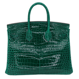 Hermes25cm Birkin Vert Emeraude Shiny Porosus Crocodile Palladium Hardware