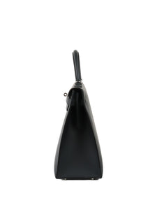 Hermes Kelly 35 Black Sombrero Leather PHW.