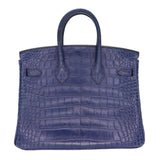Hermes25cm Birkin Bleu Saphir Matte Alligator Gold Hardware