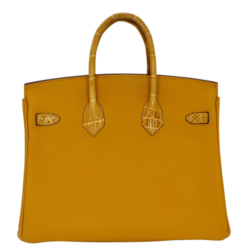 Hermes25cm Birkin Touch Jaune Ambre Togo Leather/ Niloticus Crocodile Palladium Hardware