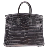 Hermes25cm Birkin Black Matte Niloticus Crocodile Palladium Hardware